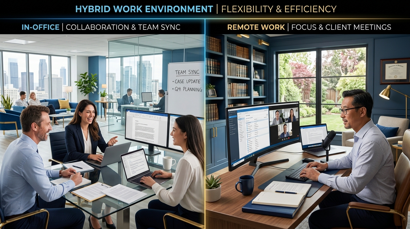Hybrid law firm work environment office and remote work